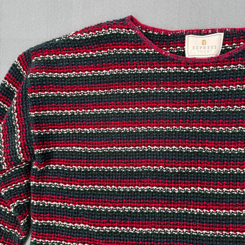 Vintage 90s Express Tricot Striped Sweater S Cotton Knit Grunge Boho Made in USA